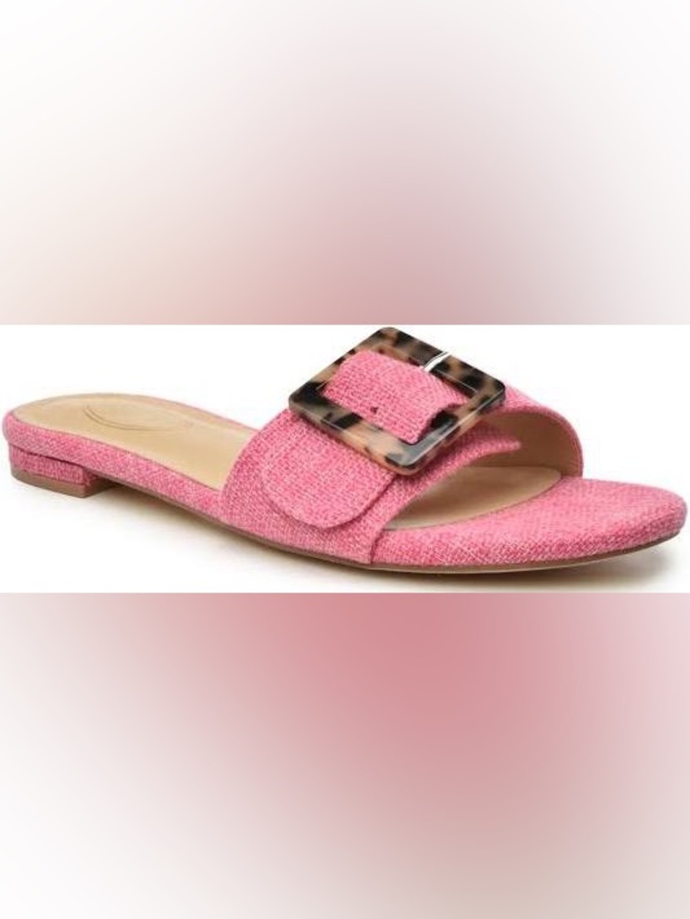 Scoop Rolie Pink Linen Tortoise Buckle Slide Sandals Raffia NIB Size 8